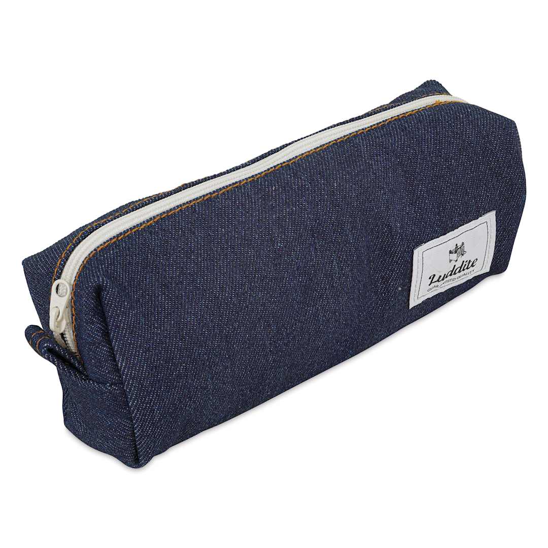 Open in modal - Luddite Canvas Box Pen Case - Denim, zipped closed