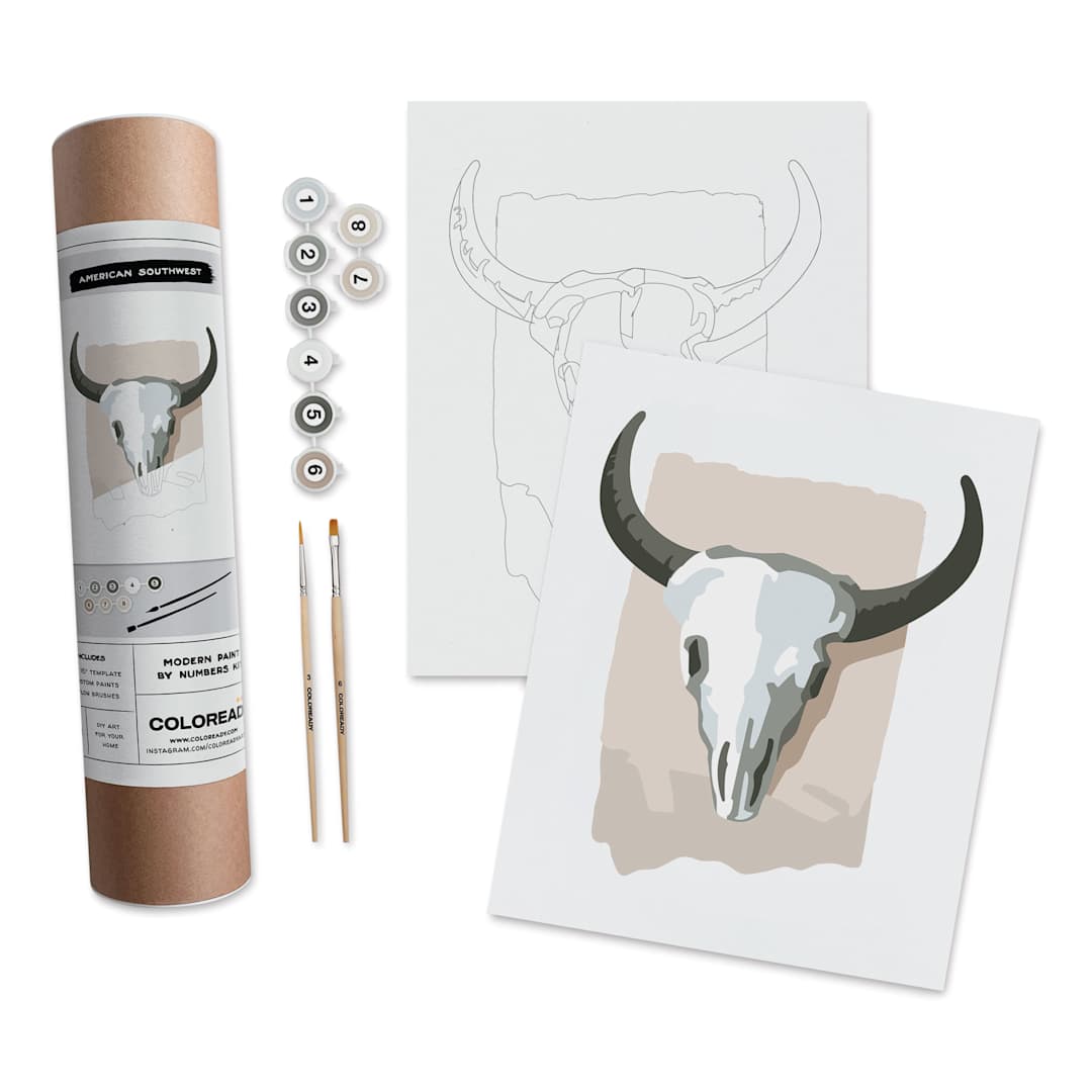 Open in modal - Coloready Paint by Number Kit - American Southwest, kit contents with finished example
