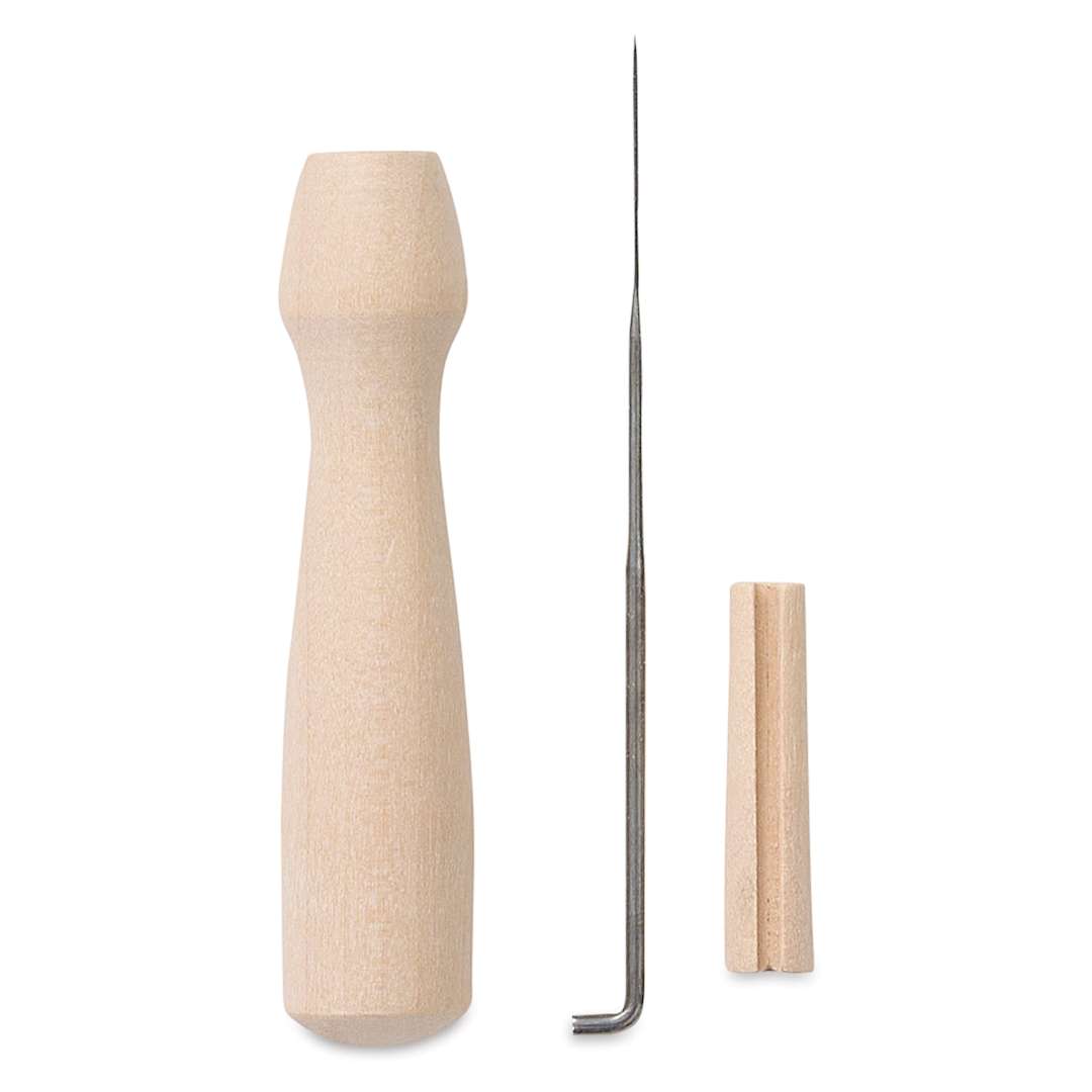 Open in modal - Grey Fox Felting Needle Holder next to needle and small cylinder