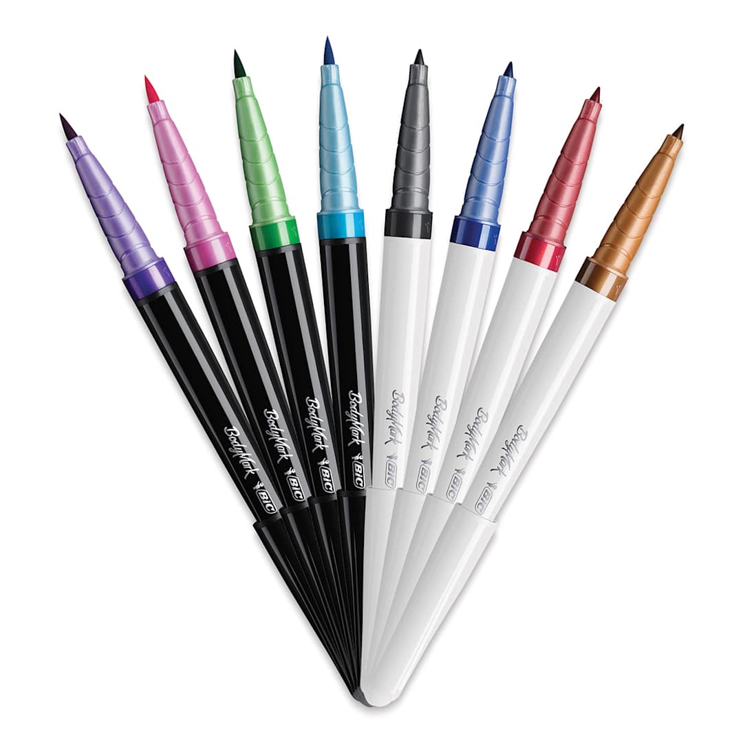 Open in modal - Bic BodyMark Mixed Tip Temporary Tattoo Markers - Set of 8, Assorted Colors (Out of packaging)