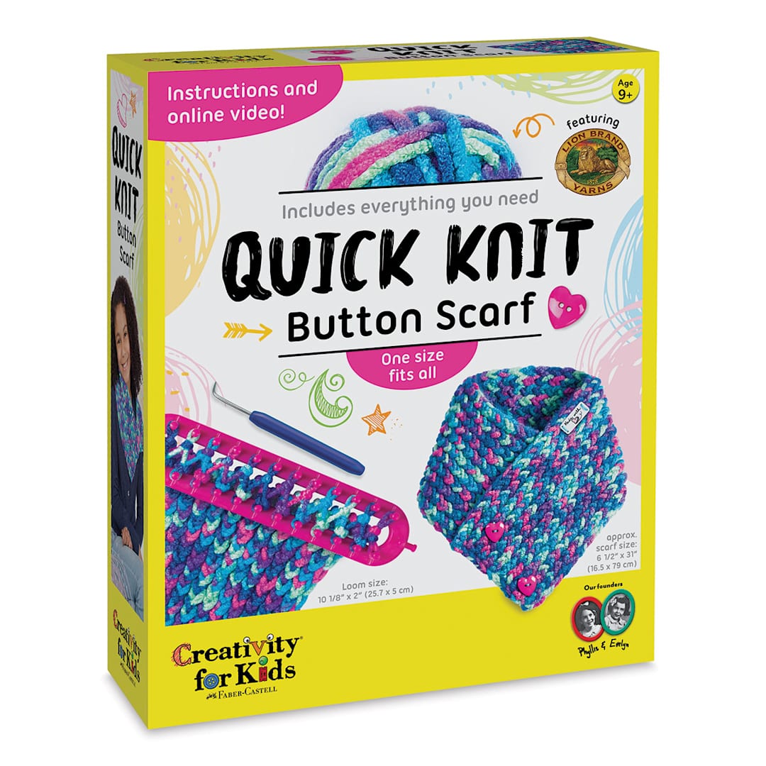 Open in modal - Creativity for Kids Quick Knit Button Scarf Kit (Front of packaging)