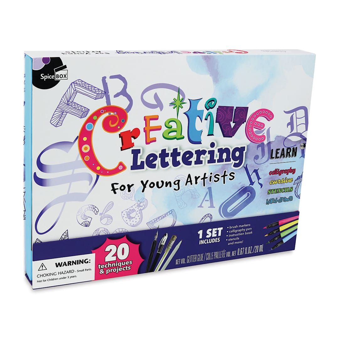 Open in modal - SpiceBox Creative Lettering for Young Artists Kit - Angled view of Front of package