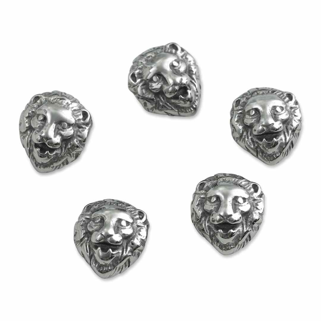 Open in modal - John Bead Antique Stainless Steel Beads - Lion Head 2, 11 x 12 mm, Pkg of 5, facing forward