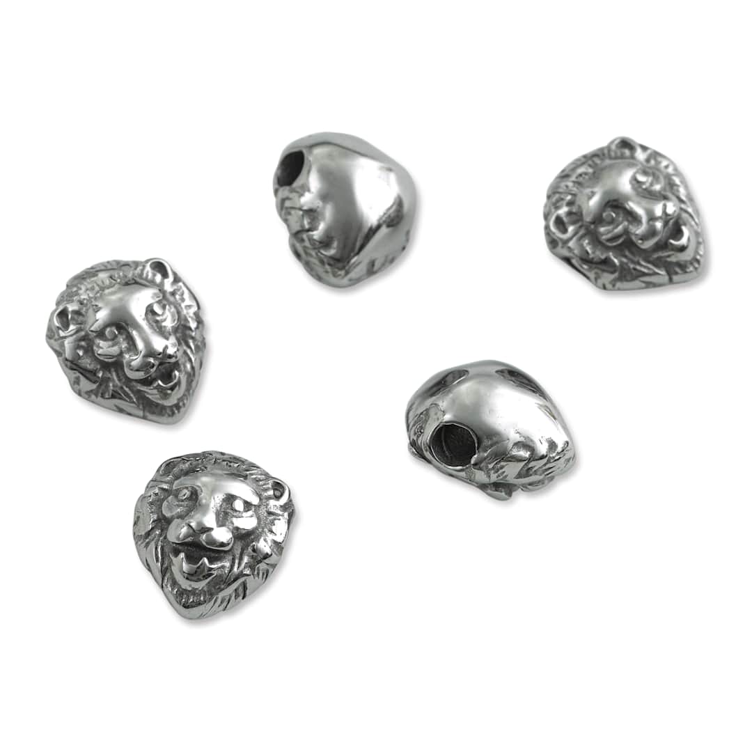 Open in modal - John Bead Antique Stainless Steel Beads - Lion Head 2, 11 x 12 mm, Pkg of 5