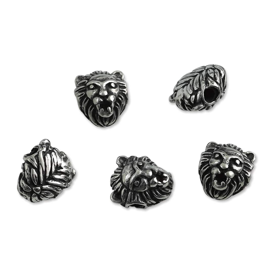 Open in modal - John Bead Antique Stainless Steel Beads - Lion Head 1, 10 x 11 mm, Pkg of 5