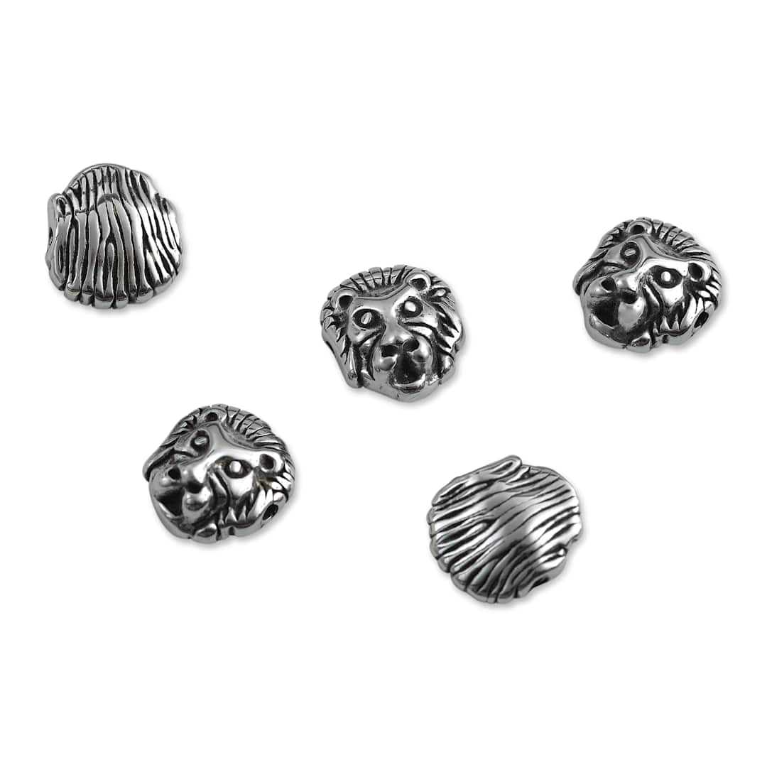Open in modal - John Bead Antique Stainless Steel Beads - Lion Head 3, 11 x 12 mm, Pkg of 5
