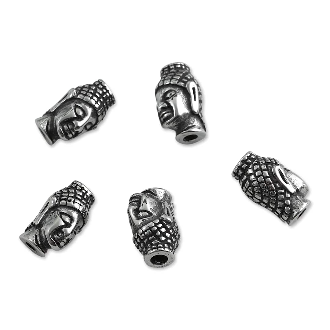 Open in modal - John Bead Antique Stainless Steel Beads - Buddha 2, 14 x 9 mm, Pkg of 5