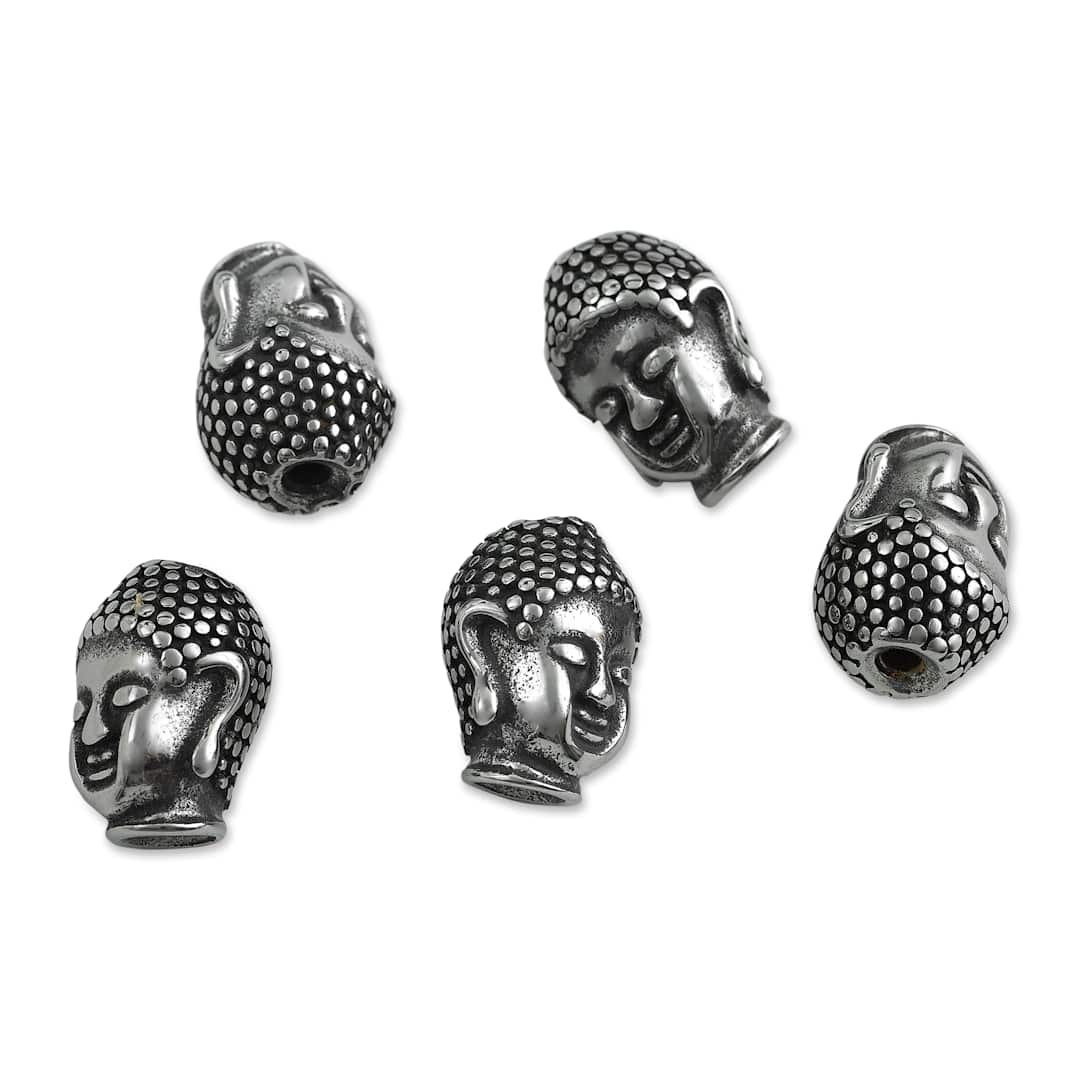 Open in modal - John Bead Antique Stainless Steel Beads - Buddha 1, 14 x 10 mm, Pkg of 5