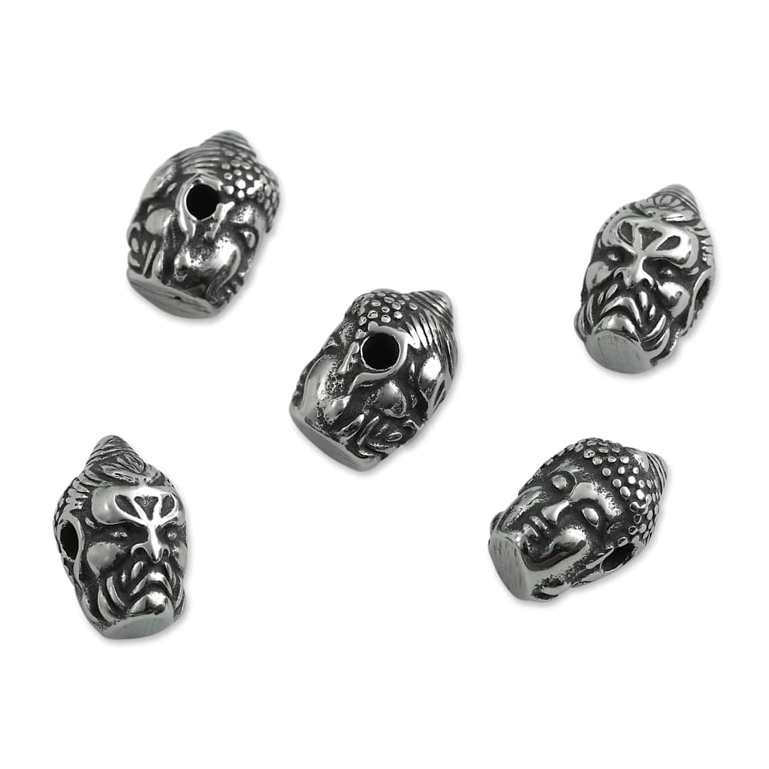 Open in modal - John Bead Antique Stainless Steel Beads - Buddha 3, 9 x 14 mm, Pkg of 5