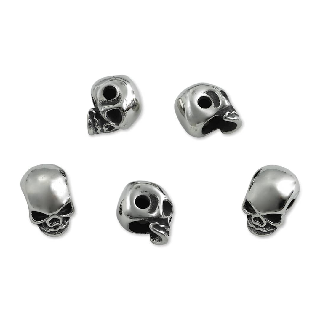 Open in modal - John Bead Antique Stainless Steel Beads - Skull 2, 8 x 13 mm, Pkg of 5