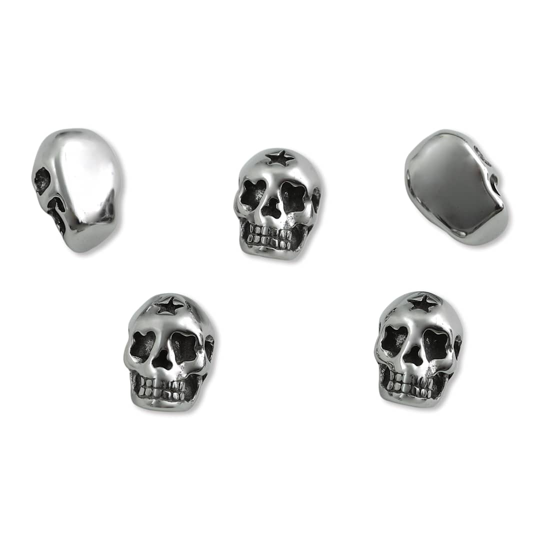 Open in modal - John Bead Antique Stainless Steel Beads - Skull 1, 10 x 14 mm, Pkg of 5