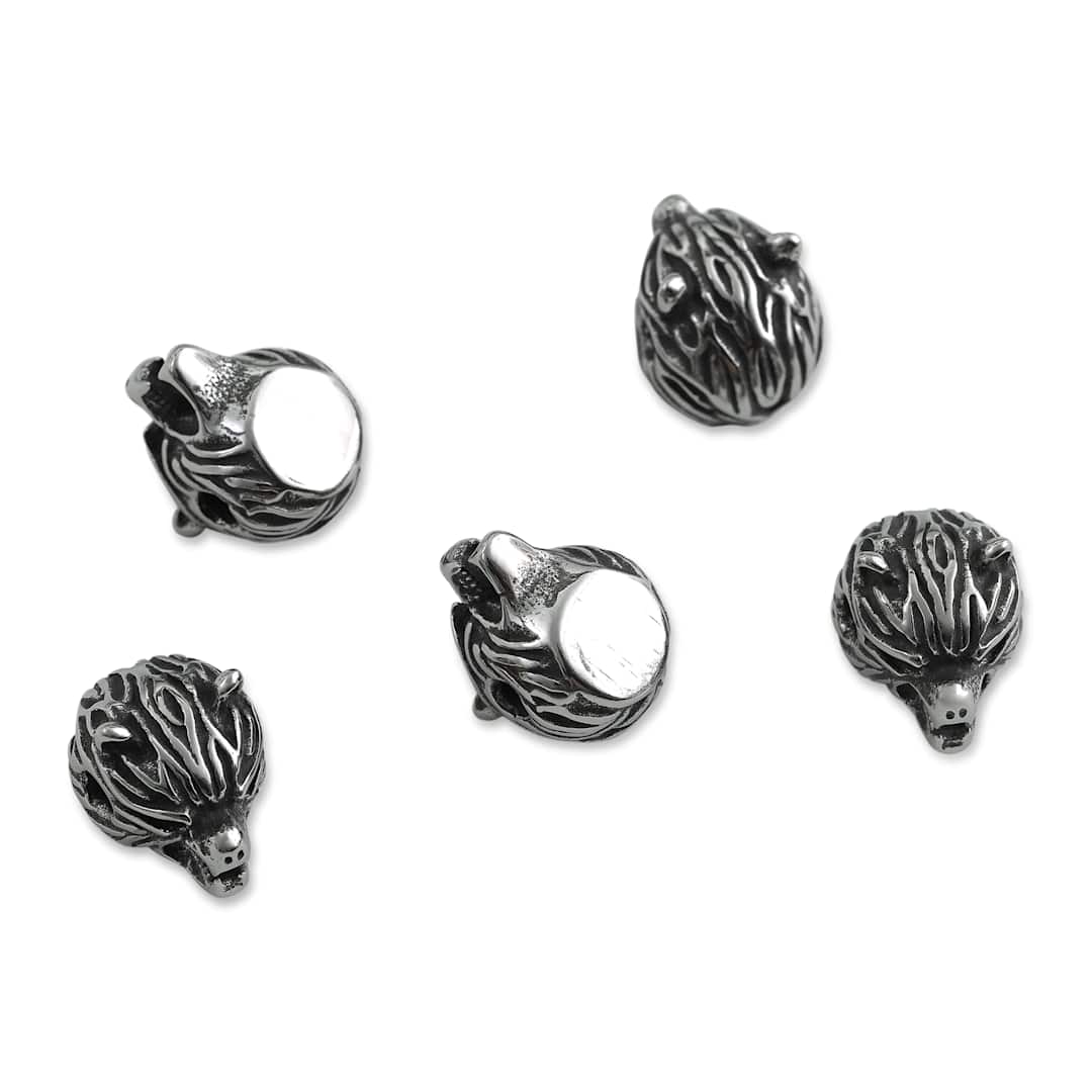 Open in modal - John Bead Antique Stainless Steel Beads - Wolf Head 1, 11 x 14 mm, Pkg of 5