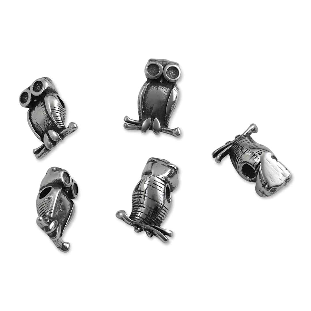 Open in modal - John Bead Antique Stainless Steel Beads - Owl, 11 x 14 mm, Pkg of 5