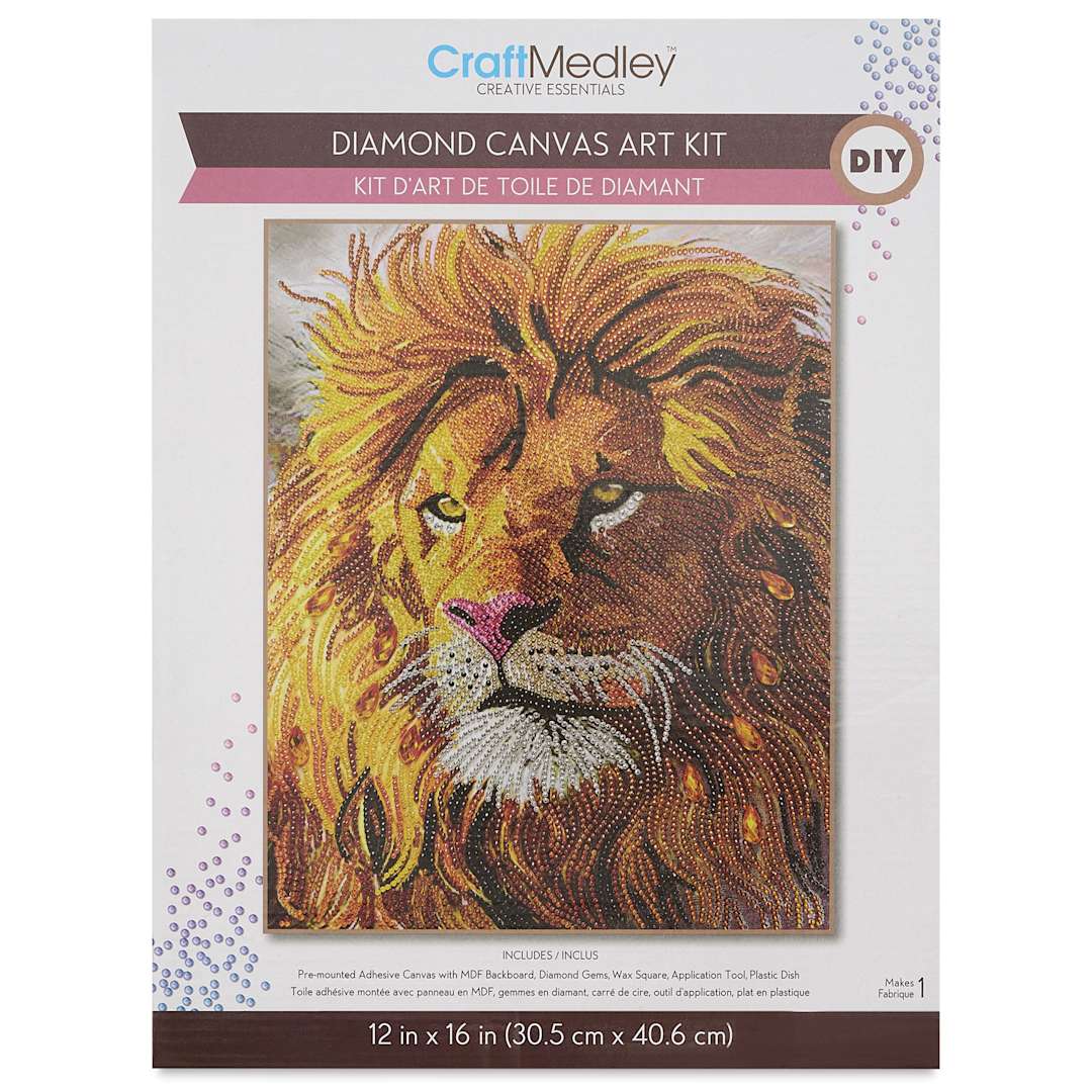 Open in modal - Craft Medley Diamond Painting Canvas Art Kit - Lion - front of packaging