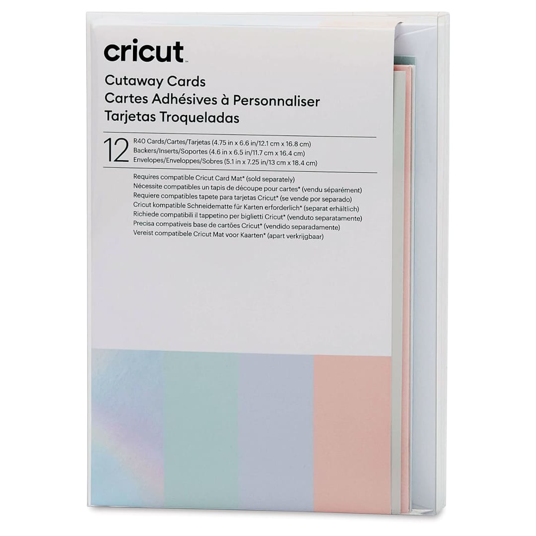 Open in modal - Cricut Cutaway Cards, Inserts, and Envelopes - Pastel, Pkg of 12, front of the packaging. 
