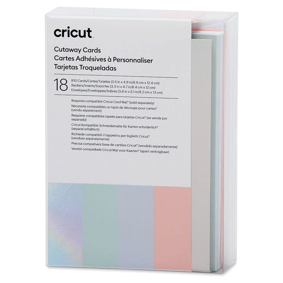 Open in modal - Cricut Cutaway Cards, Inserts, and Envelopes - Pastel, Pkg of 18, front of the packaging. 
