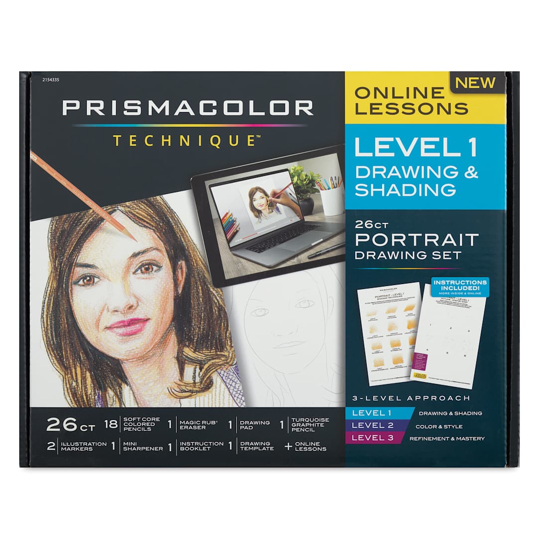 Open in modal - Prismacolor Technique Portrait Drawing Set - Level 1, Drawing and Shading, front of the packaging