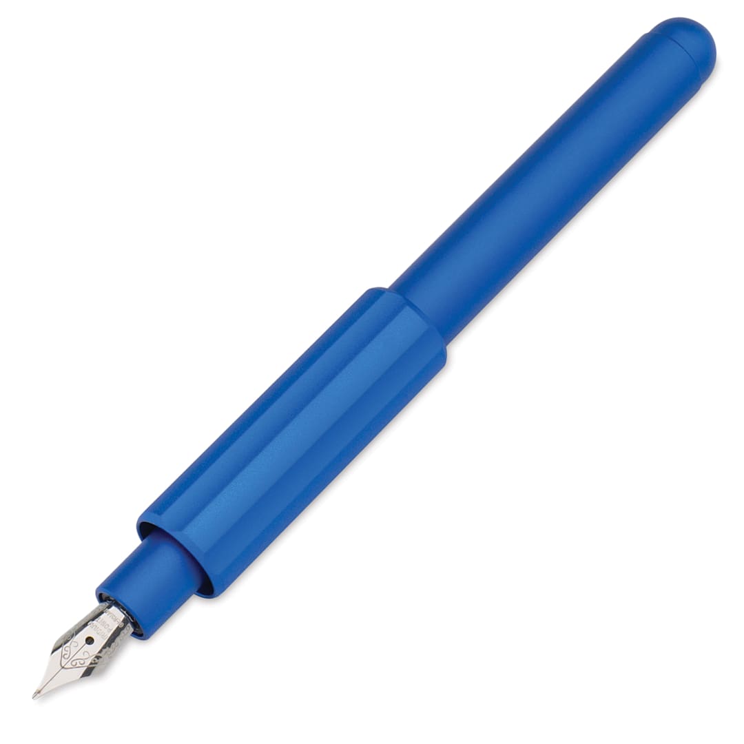 Open in modal - Monteverde Axis Fountain Pen - Matte Blue, Medium Nib, uncapped (image may show a different size nib)