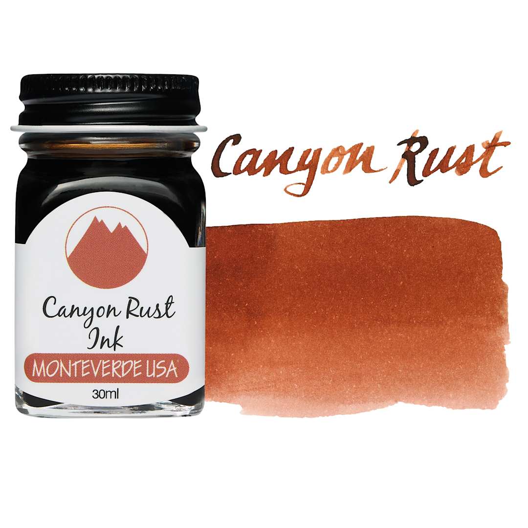 Open in modal - Monteverde Core Fountain Pen Ink - Canyon Rust, 30 ml bottle and swatch