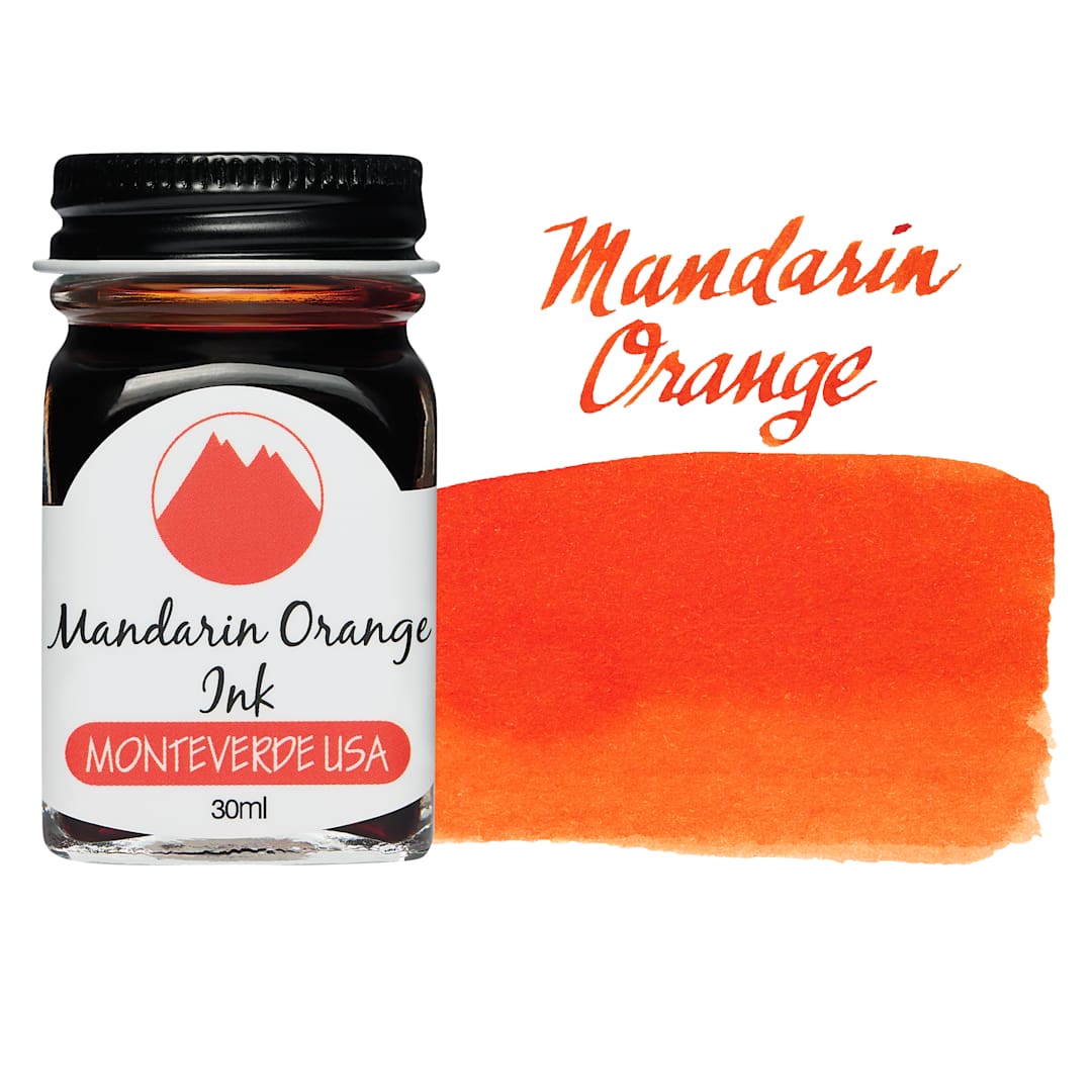Open in modal - Monteverde Core Fountain Pen Ink - Mandarin Orange, 30 ml bottle and swatch