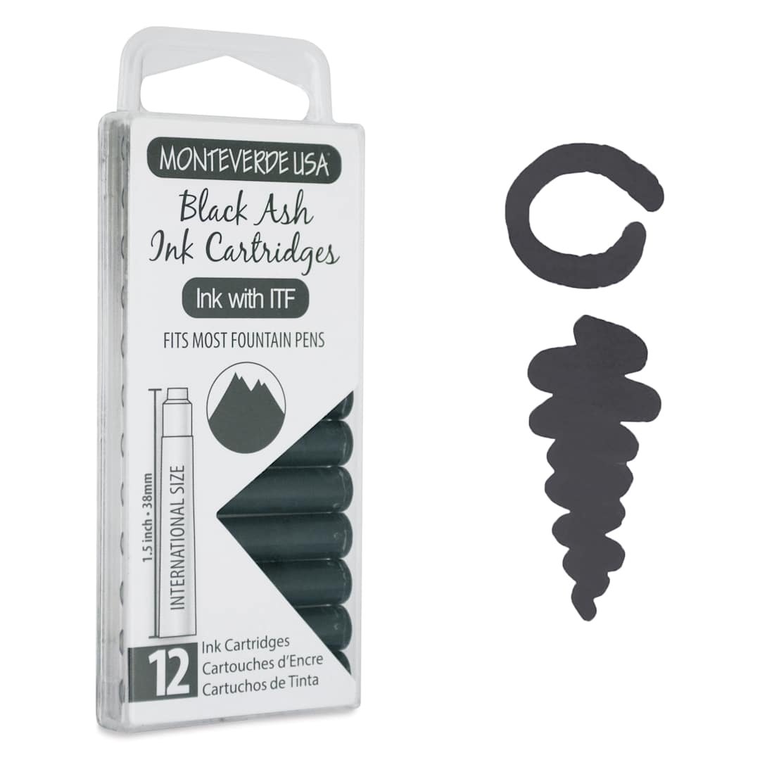 Open in modal - Monteverde Core Universal Ink Cartridge - Black Ash, Pkg of 12 with swatch