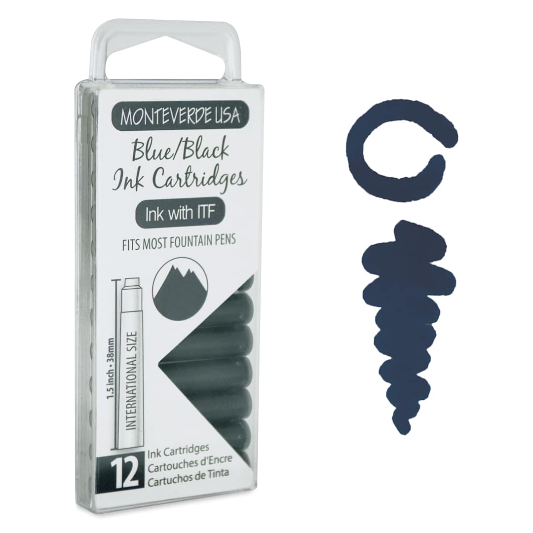 Open in modal - Monteverde Core Universal Ink Cartridge - Blue Black, Pkg of 12 with swatch
