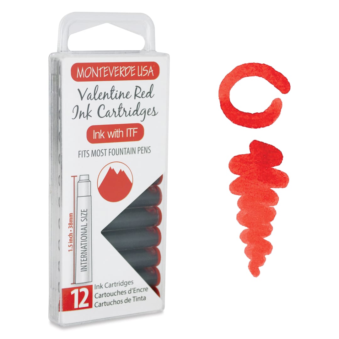 Open in modal - Monteverde Core Universal Ink Cartridge - Valentine Red, Pkg of 12 with swatch