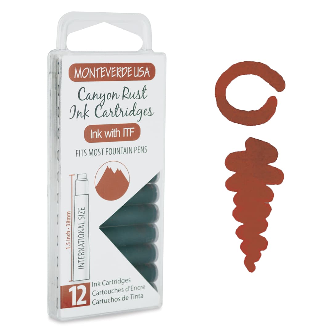 Open in modal - Monteverde Core Universal Ink Cartridge - Canyon Rust, Pkg of 12 with swatch