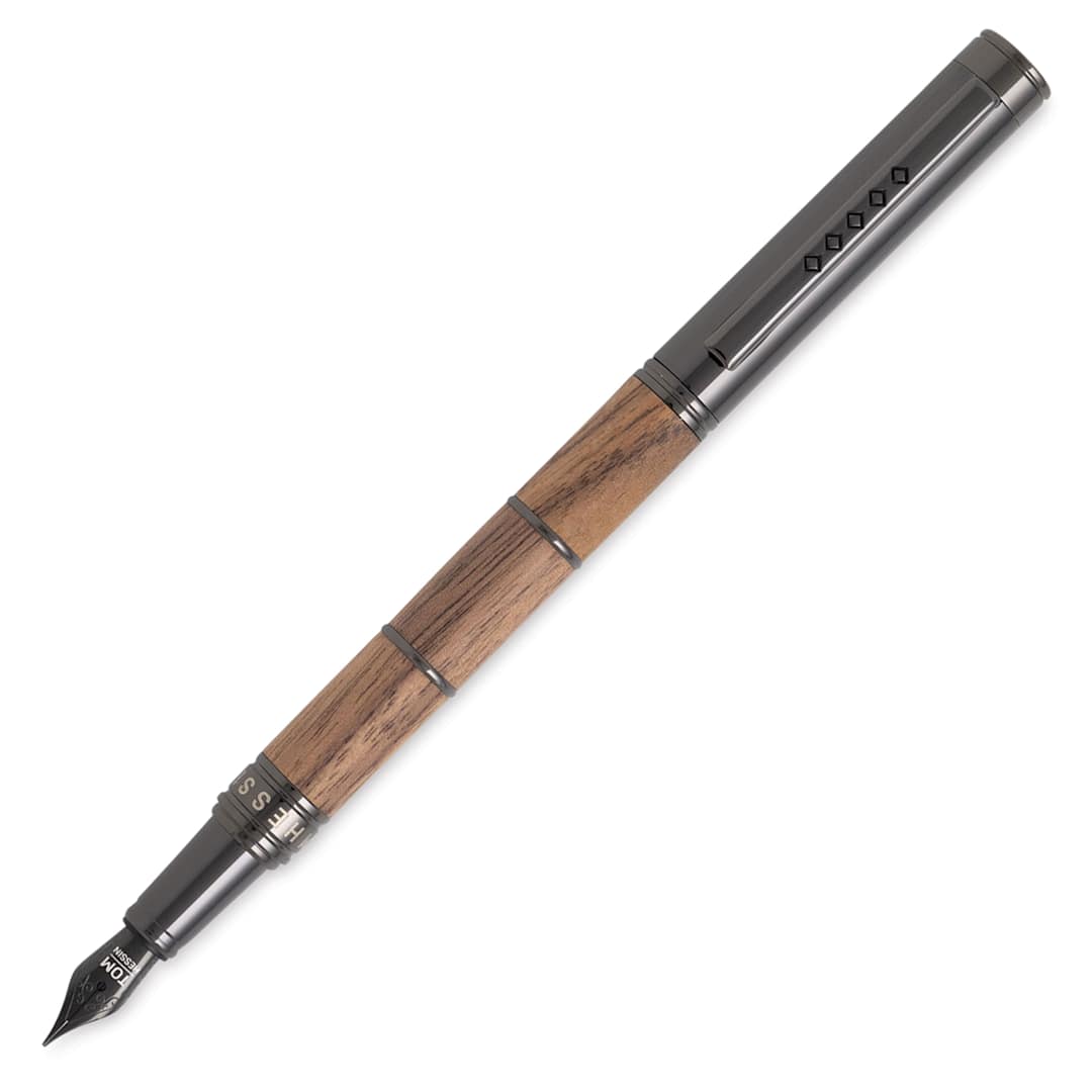 Open in modal - Tom Hessin Revolution Collection Fountain Pen - Rustic Walnut, Medium Nib, posted (image may show a different size nib)