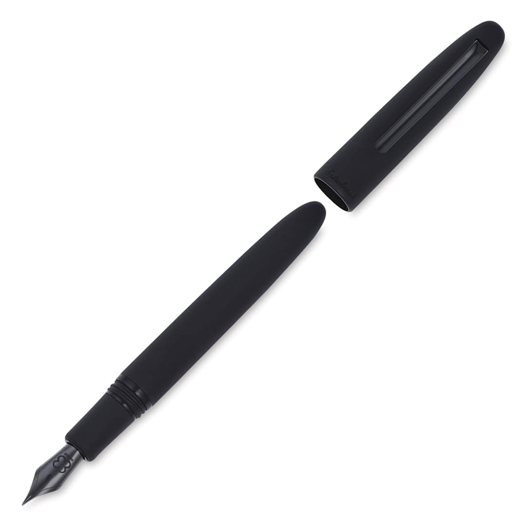 Open in modal - Esterbrook Estie Fountain Pen - Raven Matte Black, Broad Nib, uncapped (image may show a different size nib)