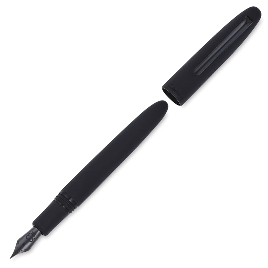 Open in modal - Esterbrook Estie Fountain Pen - Raven Matte Black, Medium Nib, uncapped (image may show a different size nib)