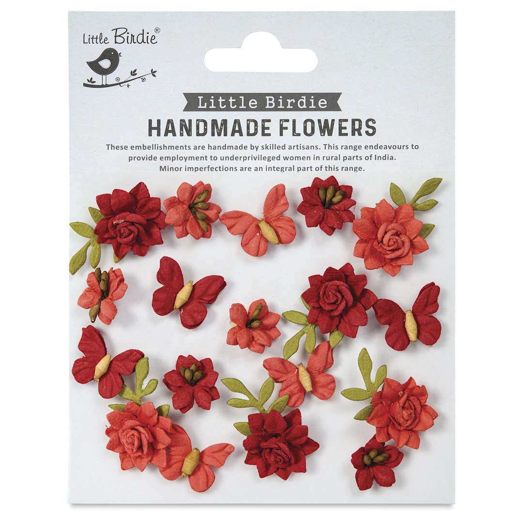 Open in modal - Little Birdie Cloria Paper Flowers - Scarlet Blend, Pkg of 18