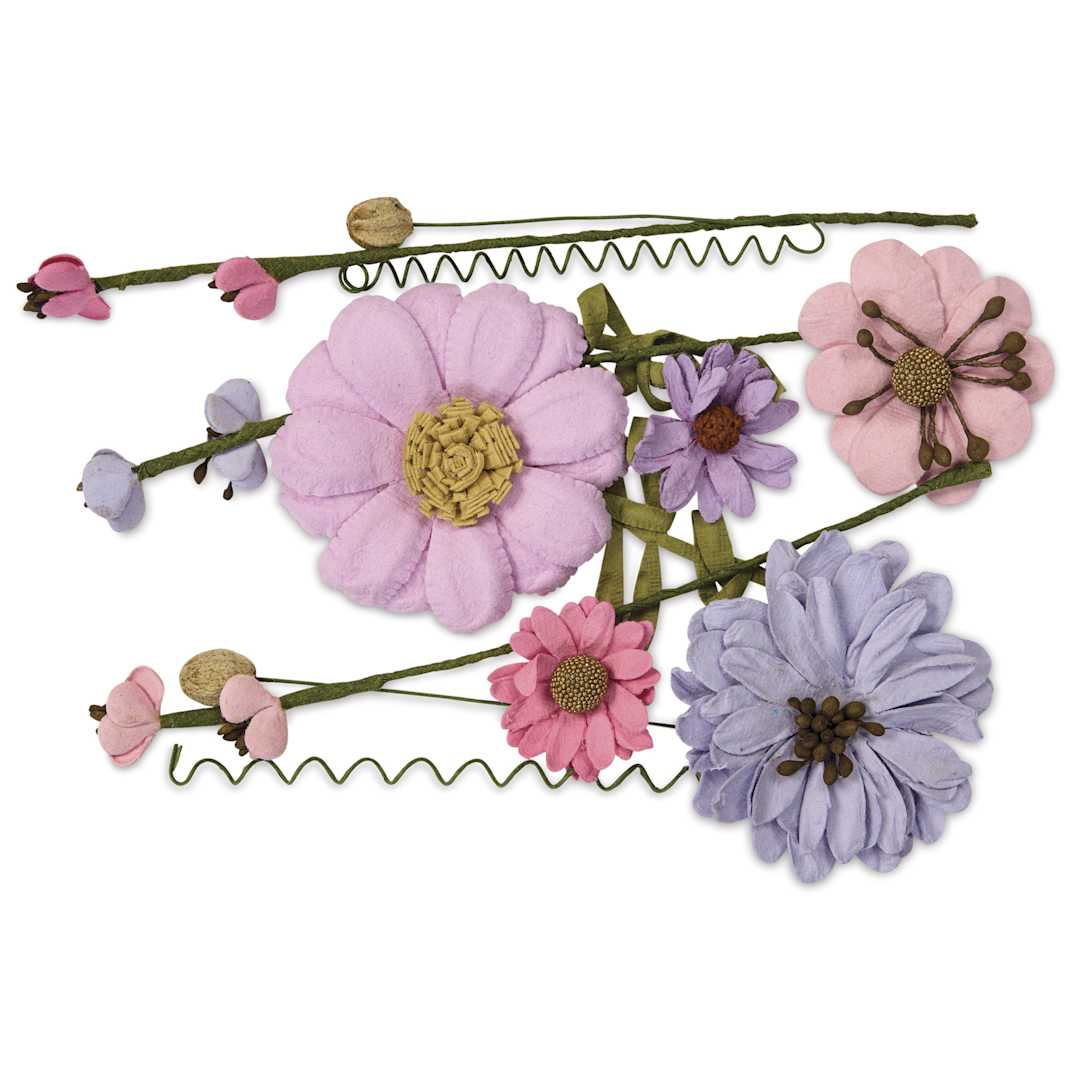 Open in modal - Little Birdie Heleen Paper Flowers - Fairy Sparkle, Pkg of 12 - out of packaging