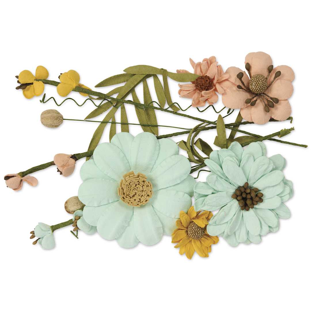 Open in modal - Little Birdie Heleen Paper Flowers - Sunshine & Lemonade, Pkg of 12 - out of packaging