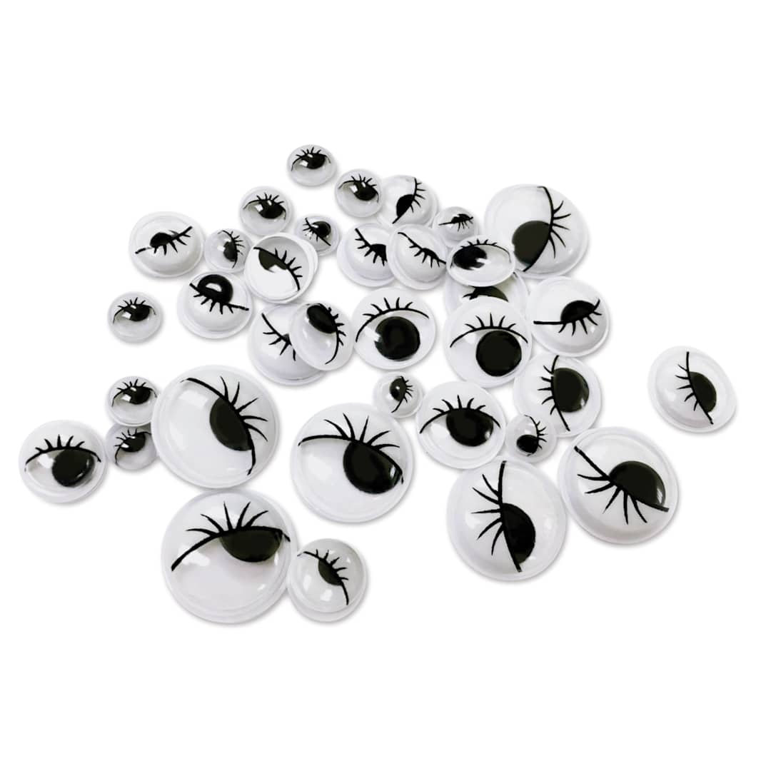 Open in modal - Krafty Kids Googly Eyes - Pkg of 38, Black, 8-20mm, Lashes, out of packaging