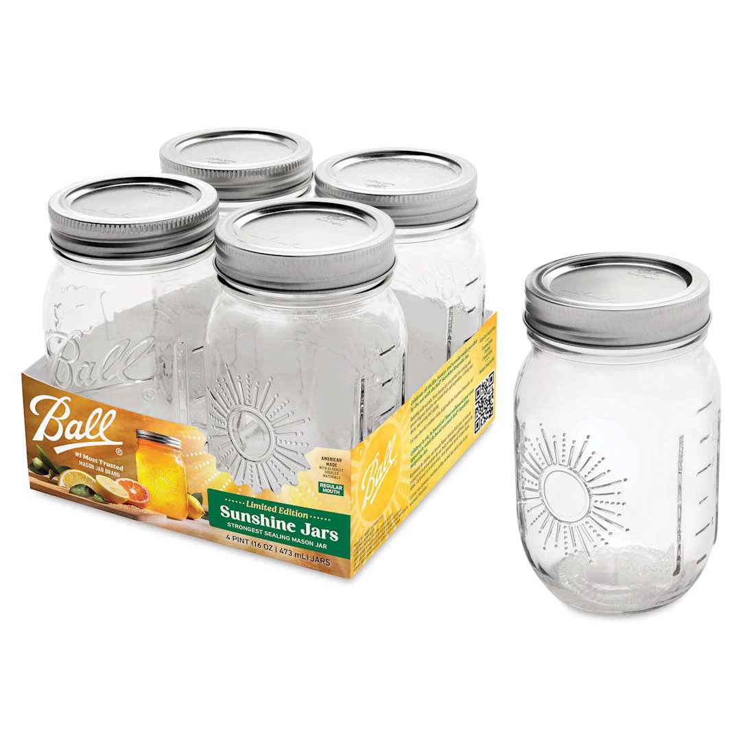 Open in modal - Ball Sunshine Keepsake Mason Jars - jar featuring design with package of 4