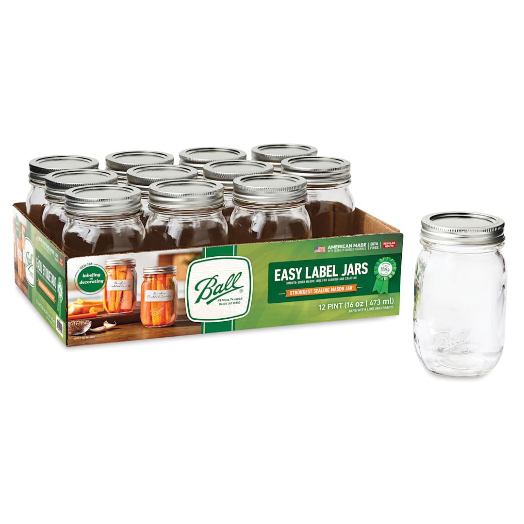 Open in modal - Ball Easy-Label Smooth-Sided Mason Jars - 16 oz jar outside of box