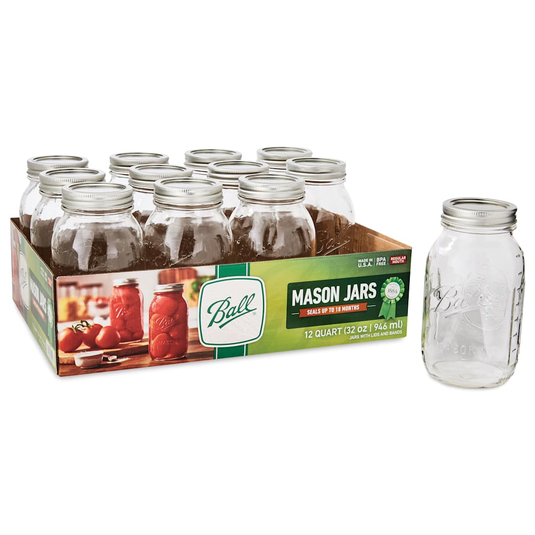 Open in modal - Ball Mason Jars and Lids - 32 oz, Regular Mouth, one jar in front of packaging