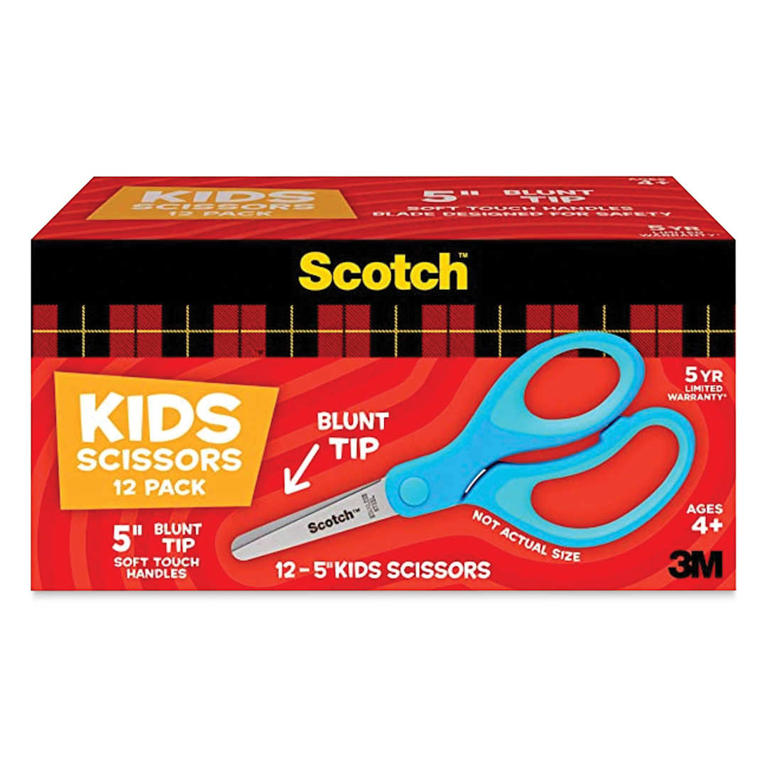 Open in modal - Scotch Soft Touch Blunt Kids Scissors, 5", Stainless Steel, Set of 12