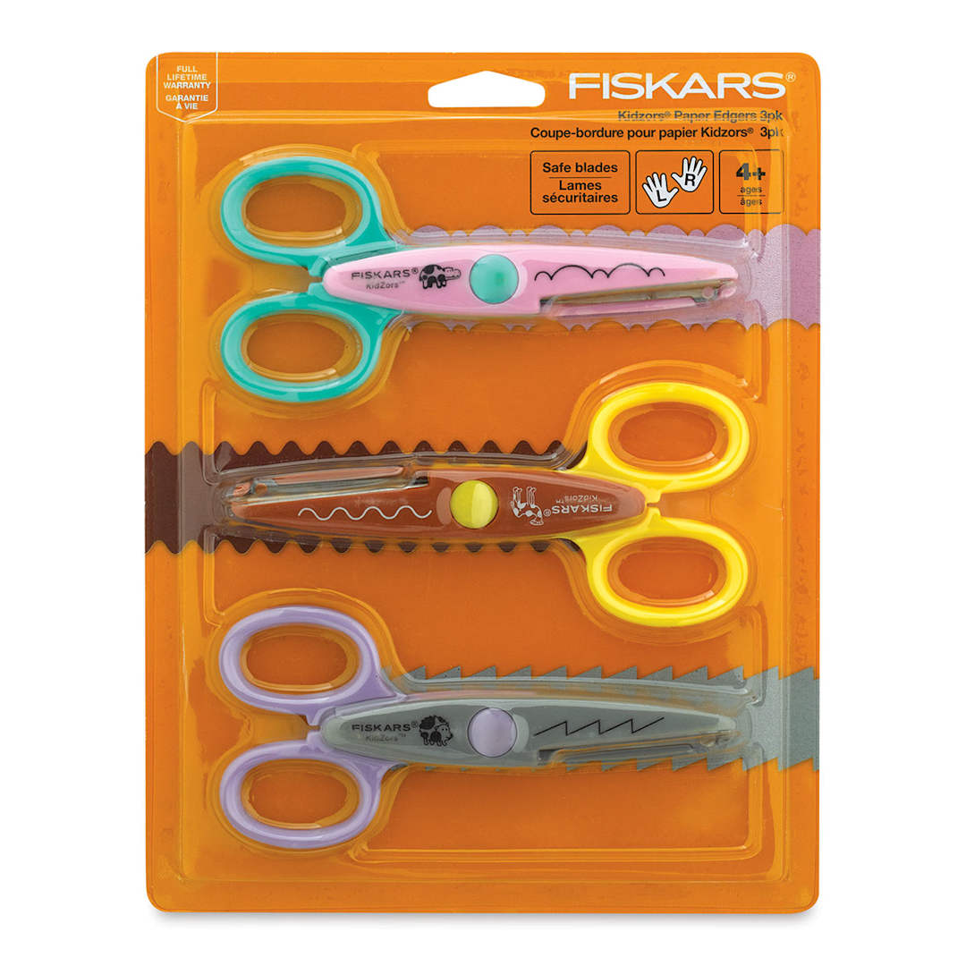 Open in modal - Fiskars Kidzors Paper Edgers - Zoo Animals, Pkg of 3, In Package, Front Of Package