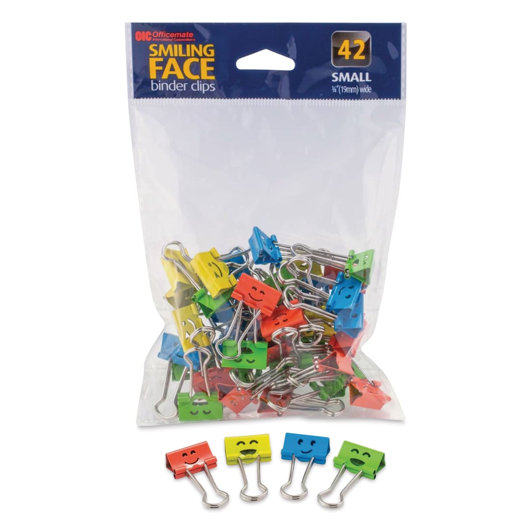 Open in modal - Officemate Smiling Face Binder Clips - Pkg of 42, 3/4" contents with packaging