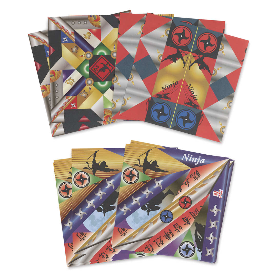 Open in modal - Aitoh Ninja Spinners Origami Kit - 5-7/8" x 5-7/8", Pkg of 16, kit contents