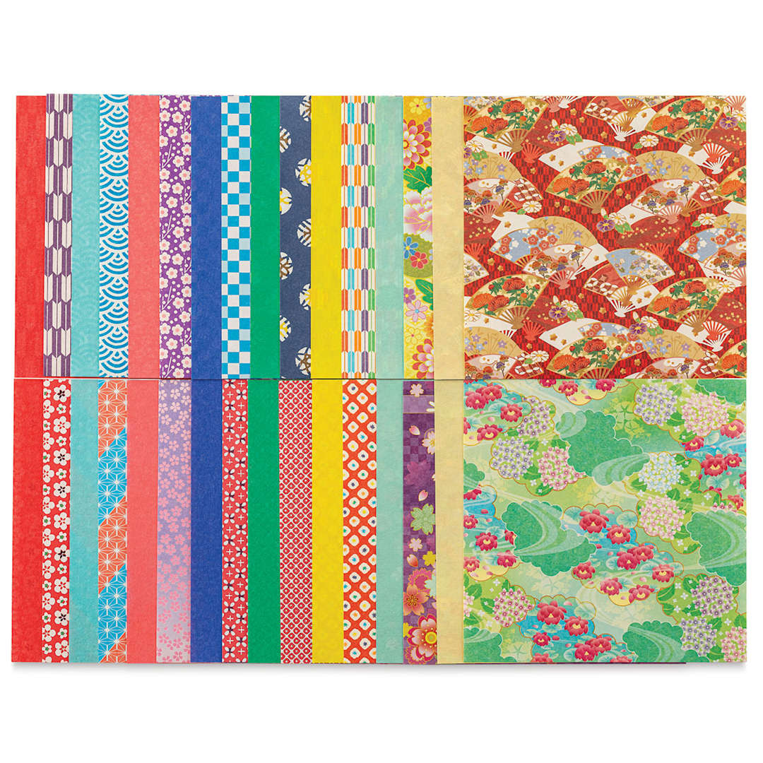 Open in modal - Aitoh Washi Chiyogami Paper - Geo Kimono, 5-7/8" x 5-7/8" (Assorted sheets)