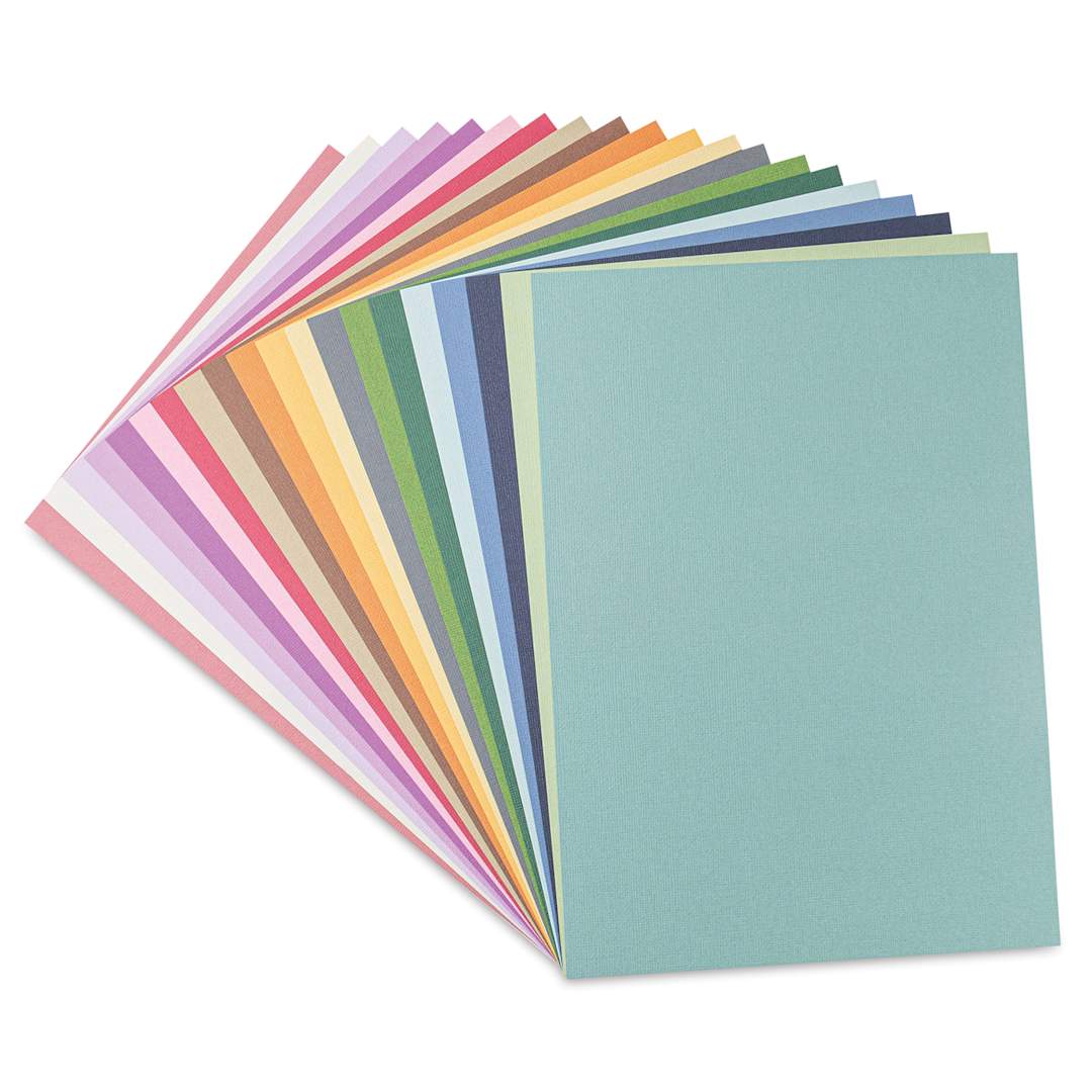 Open in modal - Sizzix Surfacez Cardstock - Muted Colors, Package of 80 Sheets, 8-1/4"W x 11-3/4"L, 216 gsm (one cardstock sheet of each color fanned)