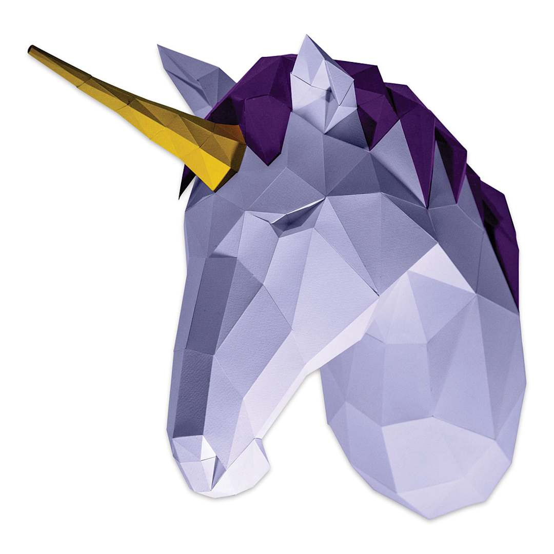 Open in modal - Papercraft World 3D Papercraft Wall Art DIY Kit - Unicorn Head (Angled view)