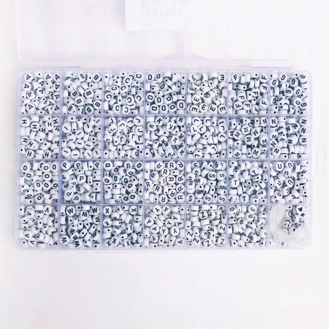 Open in modal - Jewelry Made By Me Letter Bead Box - Pkg of 1,600, White Beads, Black Letters