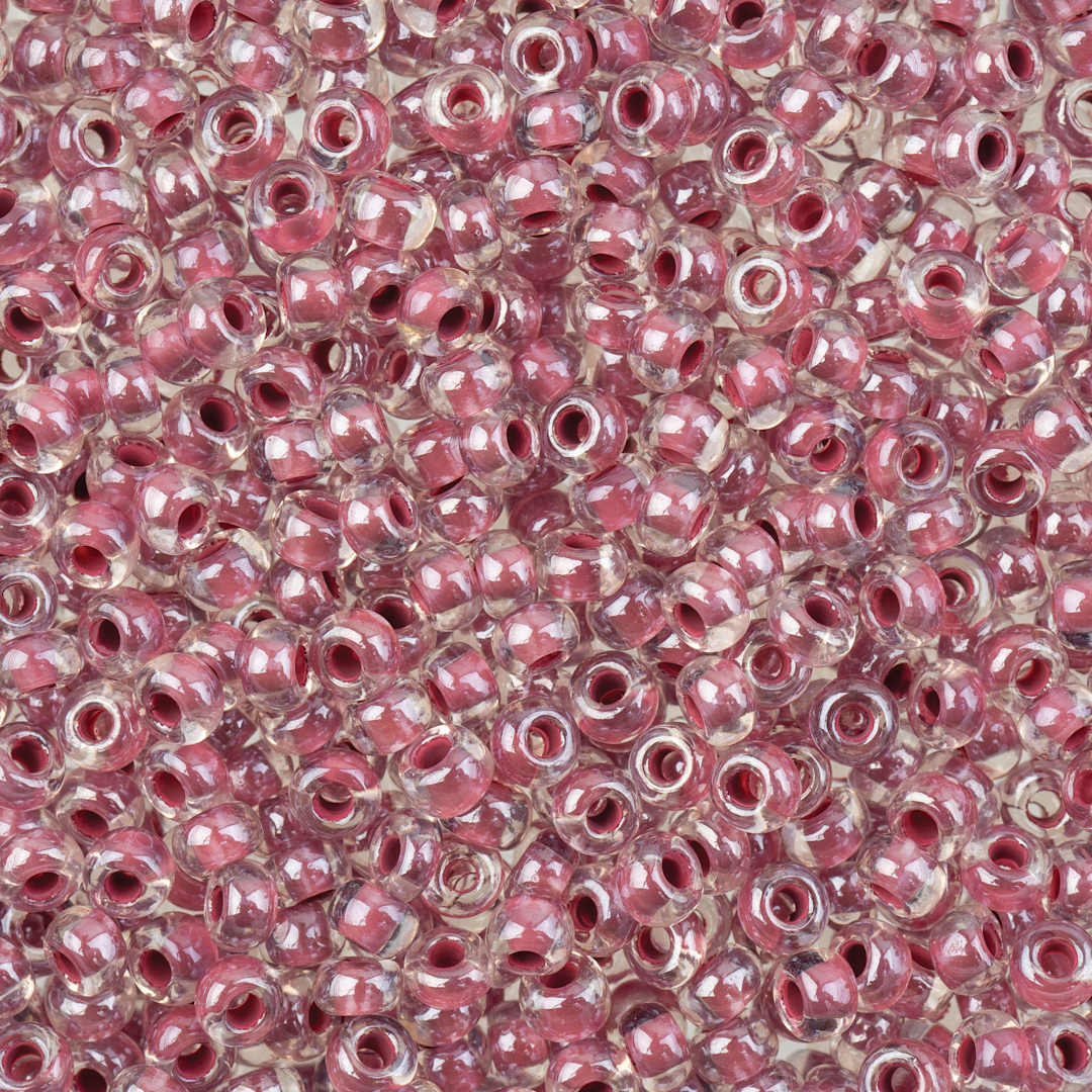 Open in modal -  John Bead 8/0 Czech Glass Seed Beads - Transparent Crystal Dark Fuchsia Lined Luster