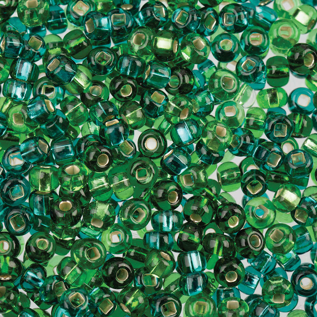 Open in modal - John Bead 6/0 Czech Glass Seed Beads - Green Silver-Lined Mix