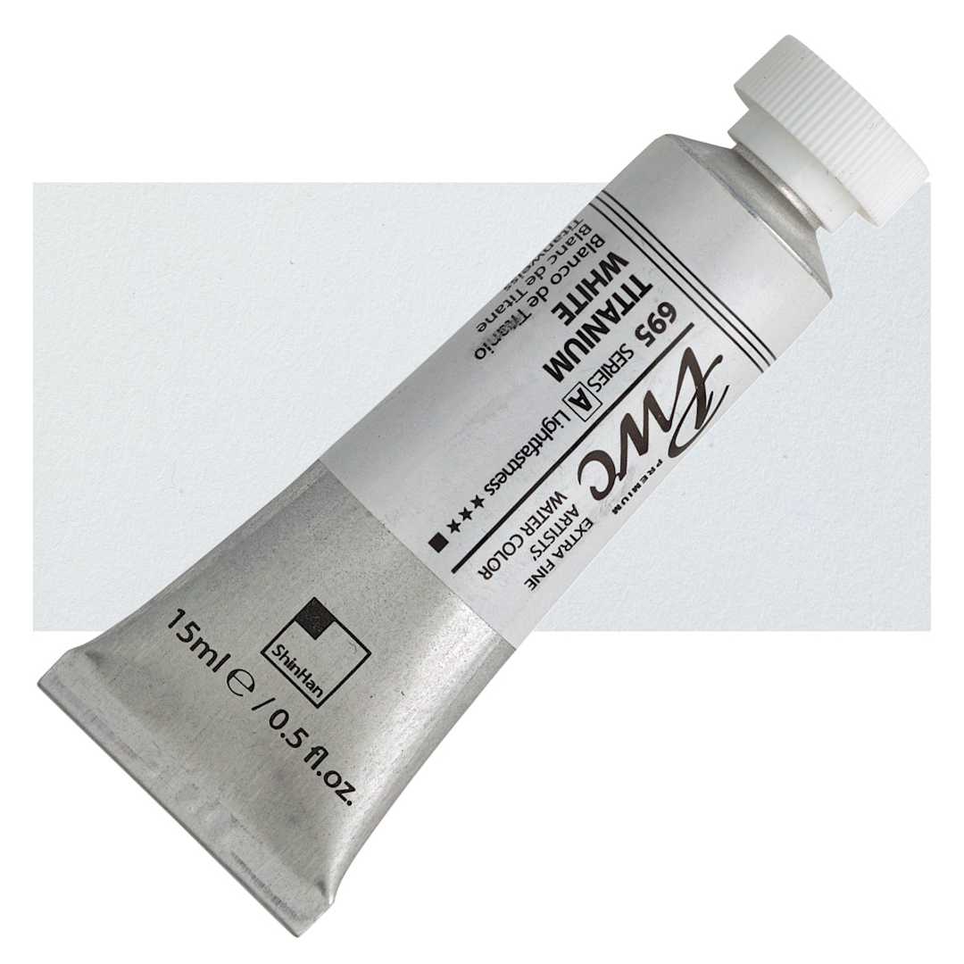 Open in modal - PWC Extra Fine Professional Watercolor - Titanium White, 15 ml, Tube and swatch