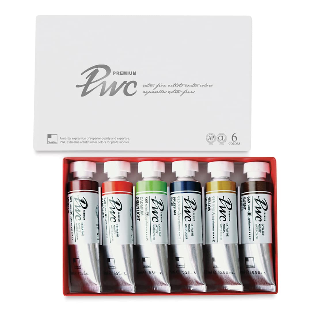 Open in modal - ShinHan PWC Extra Fine Professional Watercolor - B, Set of 6, Assorted Colors,15 ml, Tubes